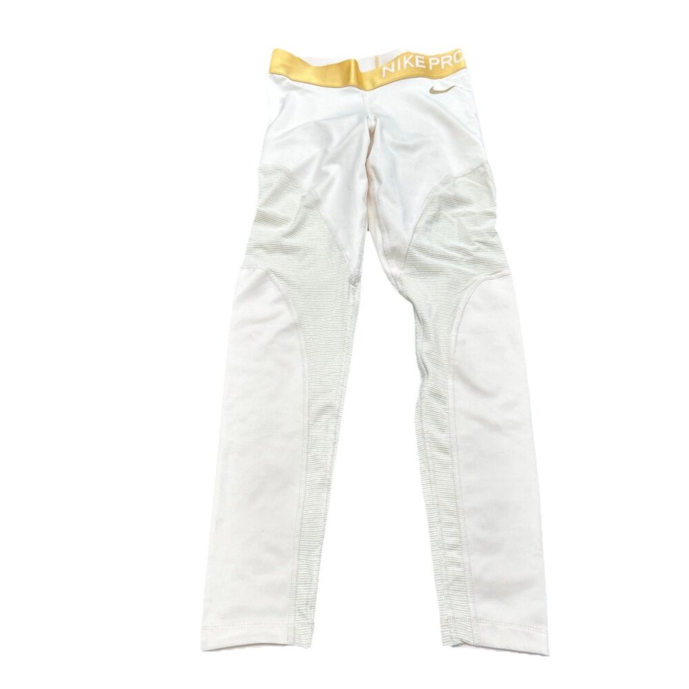 Nike White Leggings with Gold Waistband